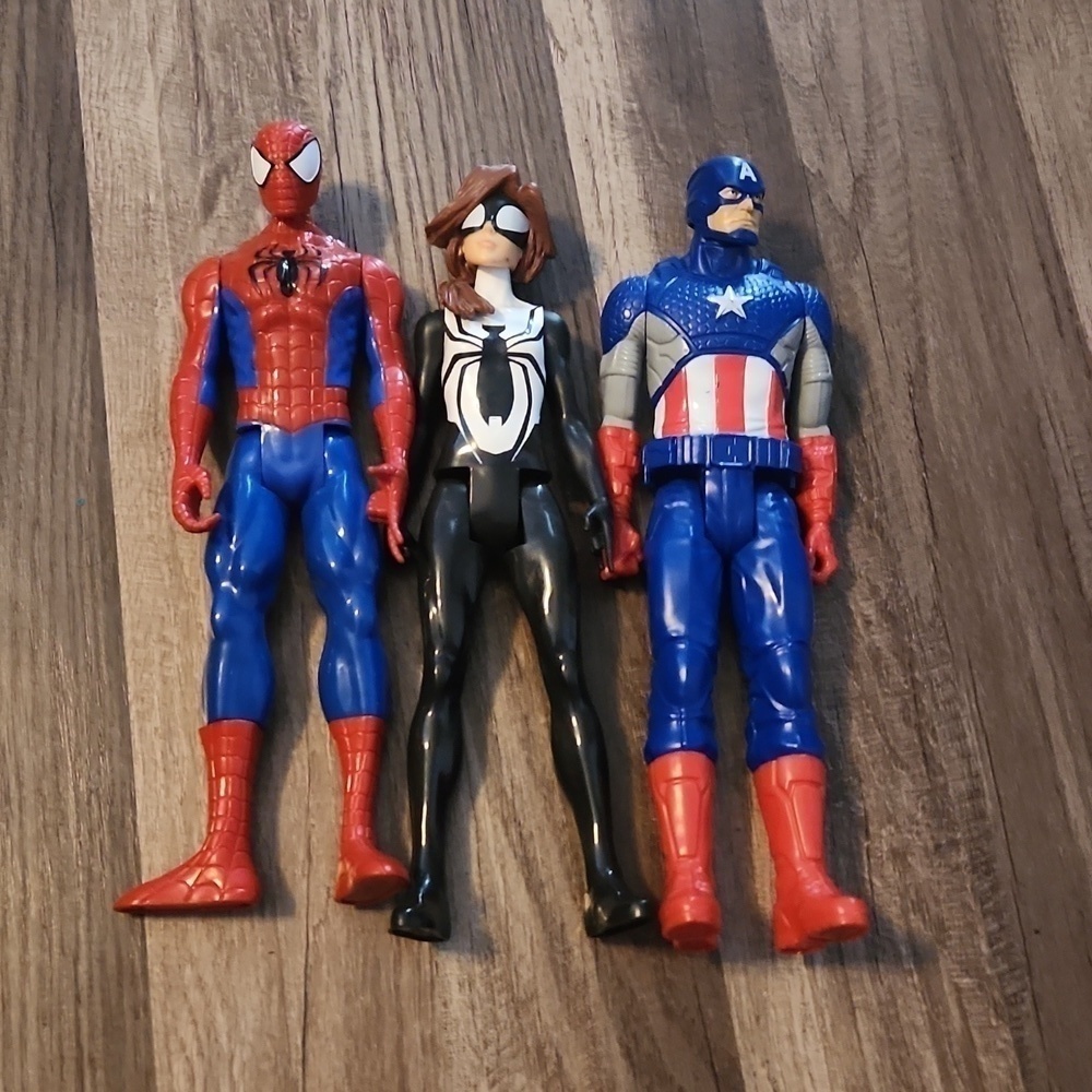 Marval Spiderman,Spider-Girl , and Captain America 12 inch Action Figures 3pk